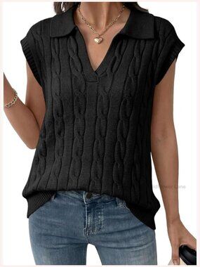 V-Neck Cable Knit Sleeveless Sweater Vest Top for Layering